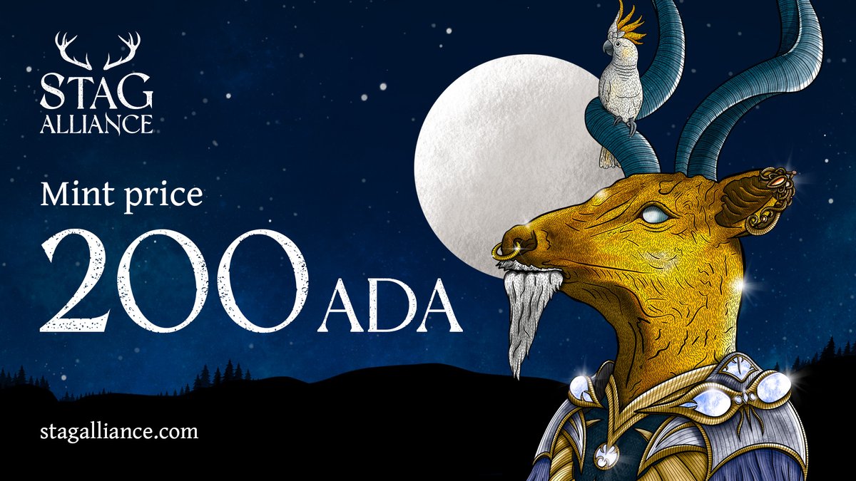The Stag Alliance collection will be minted at 200 ADA per artwork. We have more information and discussion regarding the price here:

stag-alliance.gitbook.io/vision-paper/a…