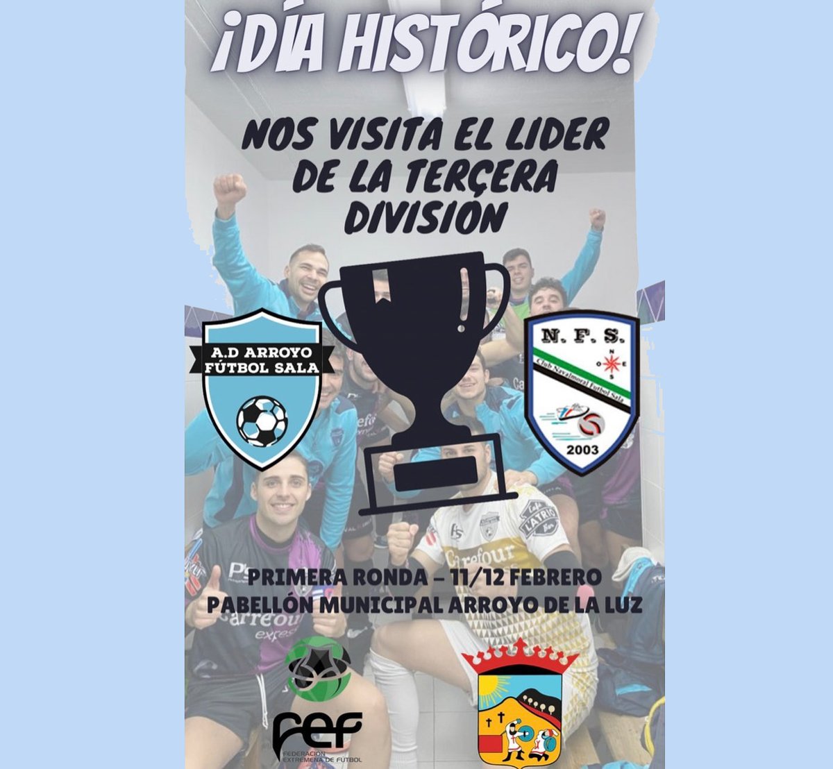 ArroyoAyto's tweet photo. El AD Arroyo FS se enfrentará al Navalmoral FS en la primera ronda en la Copa de Extremadura
👉El 11 de febrero, a las 20 horas, en el Pabellón Municipal local
Entradas desde el lunes 30 de enero en:
👉 Pub Valkiria 
👉Pabellón Municipal 
👉Jugadores de la Plantilla https://t.co/PY45DYrlnx