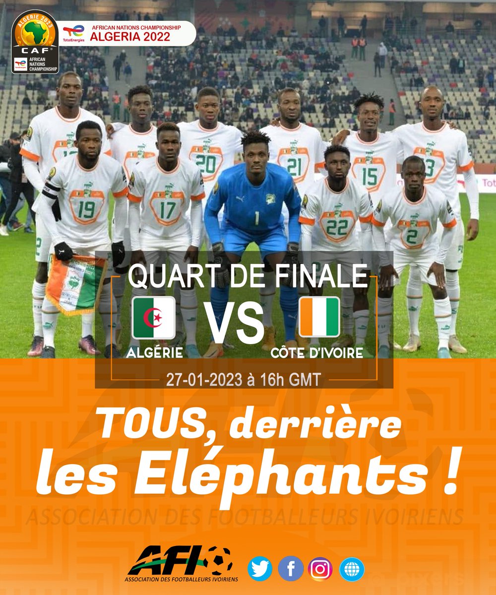 AFI_CI's tweet photo. @AFI_CI  Les ELéphants 🇨🇮⚽️ à 90 minutes du carré d'AS. Ce soir, ça passe! On y croit👍💪 @Domoraud_17 @arudin26 @GervinhOfficial @maxigr04del @KoloToure @Cafonline1 
#AllezLesElephants
#FIF https://t.co/rf3mtAGgiS