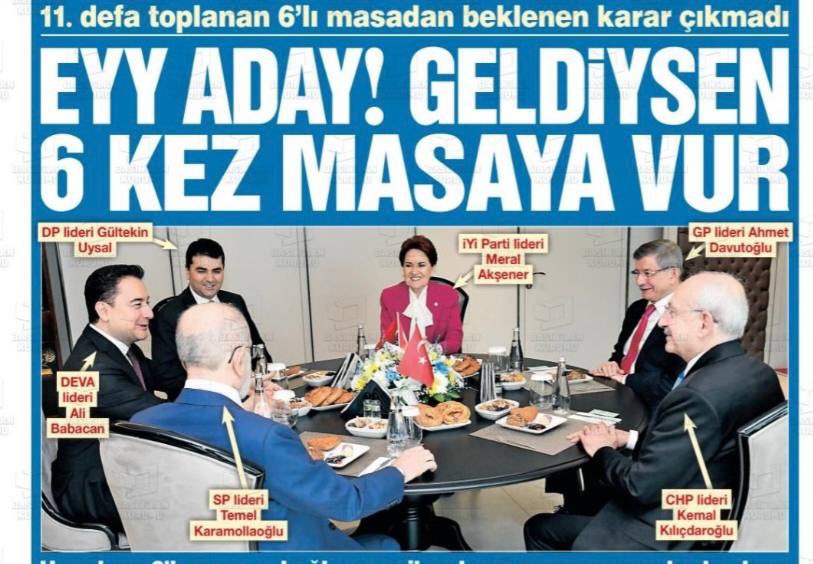 CHP yandaşı Sözcü Gazetesi'nin manşeti...

Tüm Türkiye, Altılı Masa ile alay ediyor.