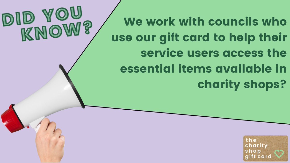 A #FactFriday for you all! Did you know that #thecharityshopgiftcard work with councils who use our gift card to help their service users access the essential items available in charity shops? It's part of why we're #agiftcardforgood 💚