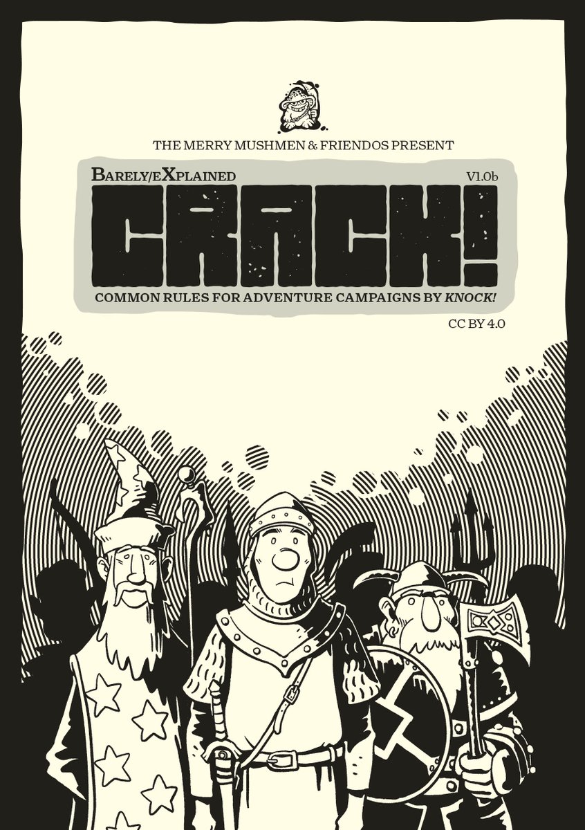 TMushmen's tweet photo. Something to read and hopefully play for your weekend: 
CRACK! Common Rules for Adventure Campaigns by KNOCK! 
Available now and free, of course, on our website! Rules, adventures and stuff!
https://t.co/B01qSECgEV https://t.co/ZEbUX48bbe