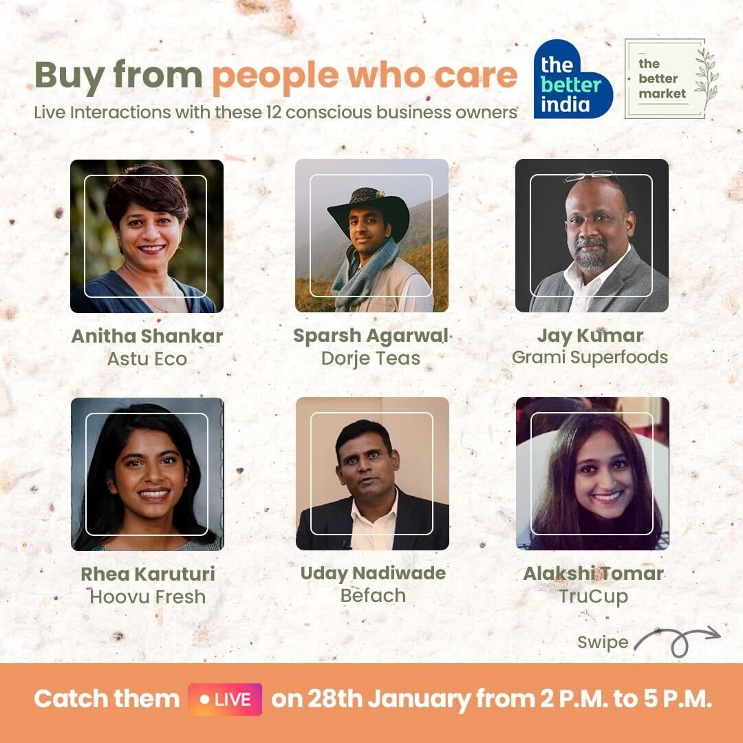 datta_prasad's tweet photo. At @thebetterindia, we have always put impact - for people and the planet ahead of everything else. Happy to announce the launch of our watch &amp; buy platform for conscious buyers - The Better Market - Buy Better, Live Better
Join us for the mega launch on 28th January, 2PM - 5 PM https://t.co/IslWThhhdU