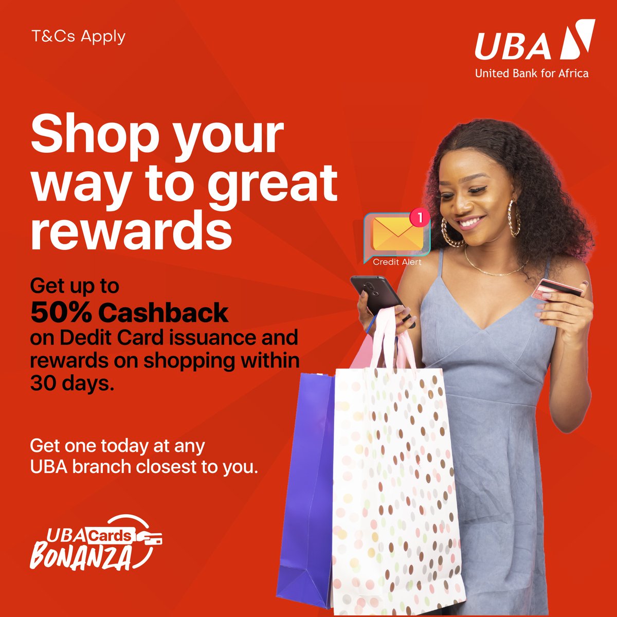 UBAUganda's tweet photo. With UBA Cards, you get the best of both worlds. Get up to 50% cashback when you get your card issued and receive 10% cashback in the form of airtime or cash when you transact with your UBA Debit Card within 30 days
#UBACardBonanza #UBADebitCard https://t.co/PH4YdbcfA1