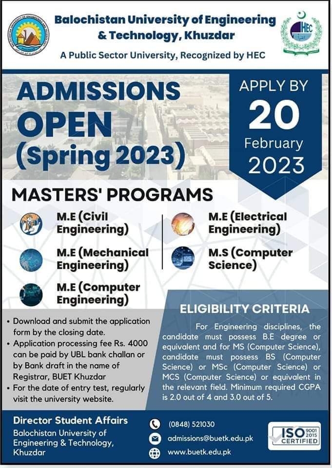buetkofficial's tweet photo. Admissions are open for Master's Program at BUET, Khuzdar. https://t.co/mBPTpArN8k