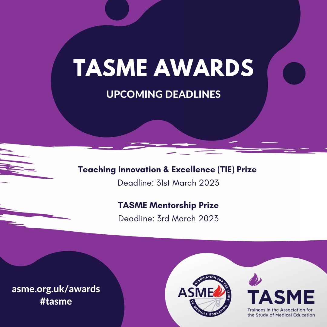 Don't miss our award deadlines coming up in March!
asme.org.uk/awards/

@asmeofficial @jasme_uk @ASME_MEG  #MedEd #asmeawards