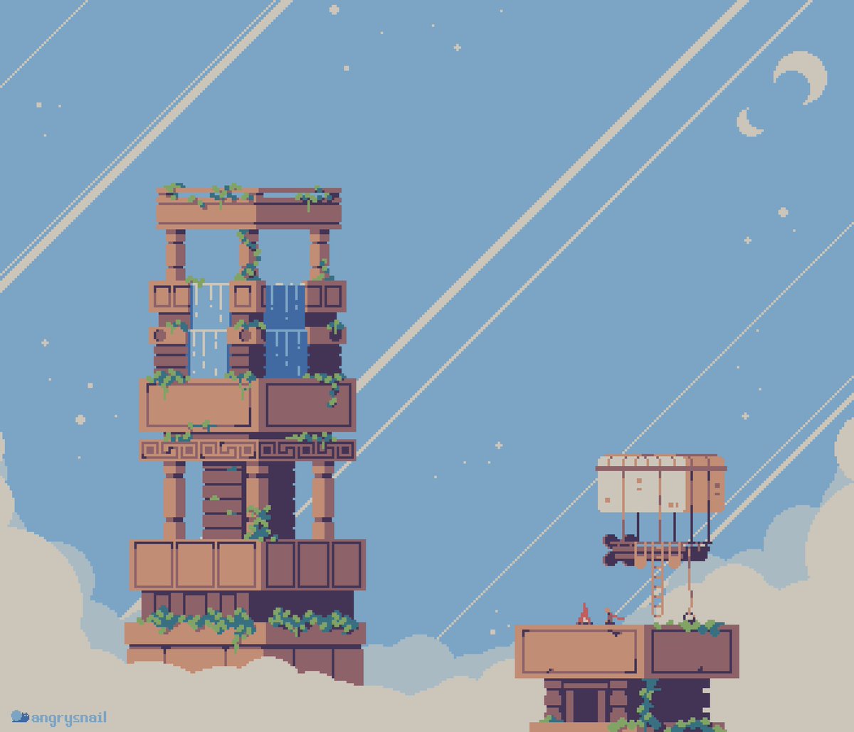 A lone pilot taking a rest before the next part of the journey 
#pixelart #aseprite #ドット絵