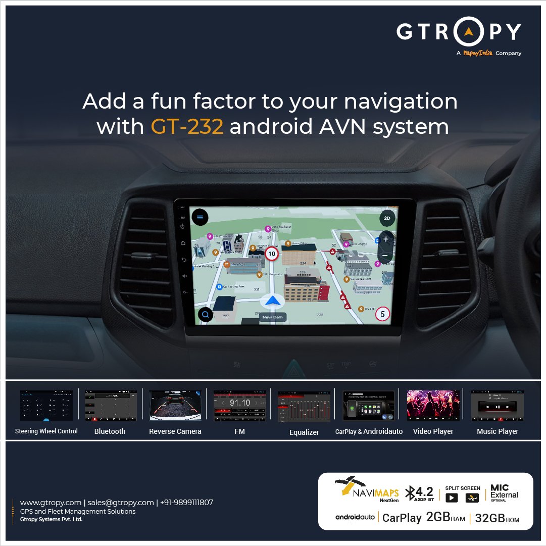 Get ready to upgrade your driving experience with Gtropy's GT-232 AVN system! It offers the perfect combination of navigation, entertainment, & connectivity all in one sleek package. 

#gtropy #navigationsystems #drivingexperience #advancedtechnology