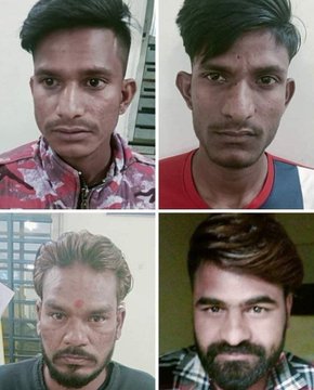 FizzaRizvi92's tweet photo. इंदौर में पैगम्बर मोहम्मद (स) की शान में गुस्ताख़ी करने वाले चार बजरंग दल कार्यकर्ताओं को मध्यप्रदेश पुलिस ने गिरफ्तार किया।

गौर से देखिए इनकी शक्लों को। 
इनके घर में खाने के लिए रोटी भी नहीं होगी सिर्फ एक पव्वे के लिए नफरती गैंग के झांसे में आ जाते है।

https://t.co/XLwfnD6P6w https://t.co/4BZqRVSqkl