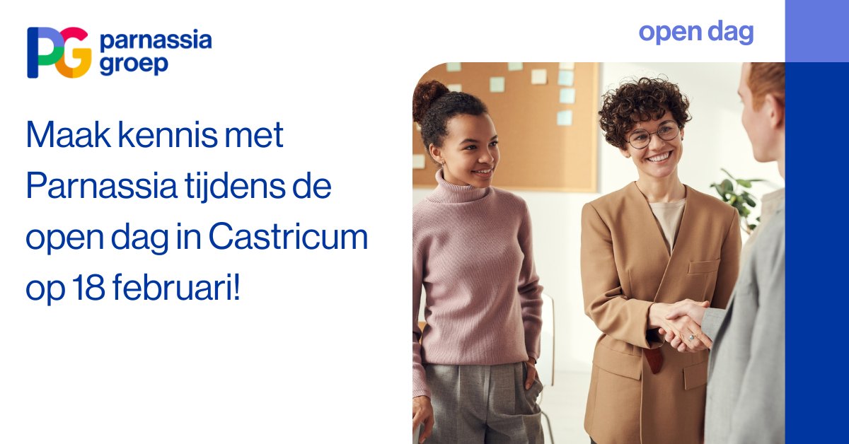 Zoek jij een veelzijdige en uitdagende baan binnen de GGZ? Een baan waarin je met heel veel verschillende soorten cliënten te maken krijgt en in een prachtige werkomgeving. Kom dan op 18 februari naar de open dag in Castricum. parnassia.nl/wij-zijn-er-vo…