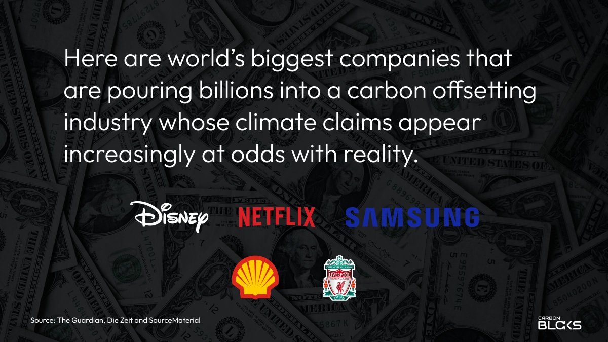 0xCarbonblocks's tweet photo. As per a recent report, world's biggest companies such as Disney, Netflix, Samsung, Shell, Liverpool F.C., Chevron, Volkswagen, Air France are pouring billions of dollars into carbon offsetting industry whose climate credits are worthless.

#CarbonCredits #Sustainability #Carbon https://t.co/IX1aMMjgsx