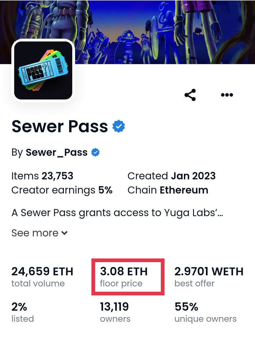 🎉 #sewerpass of <a href="/BoredApeYC/">Bored Ape Yacht Club 🍌</a> floor breached 3 $ETH

🥂Congrats to all who jumped into this Sewer along with me 😂

🎟️How many passes do u have 📸👇

#dookeydash
#MAYC
#BAYC

❤️Like
🔁RT
🫂Tag &amp; share