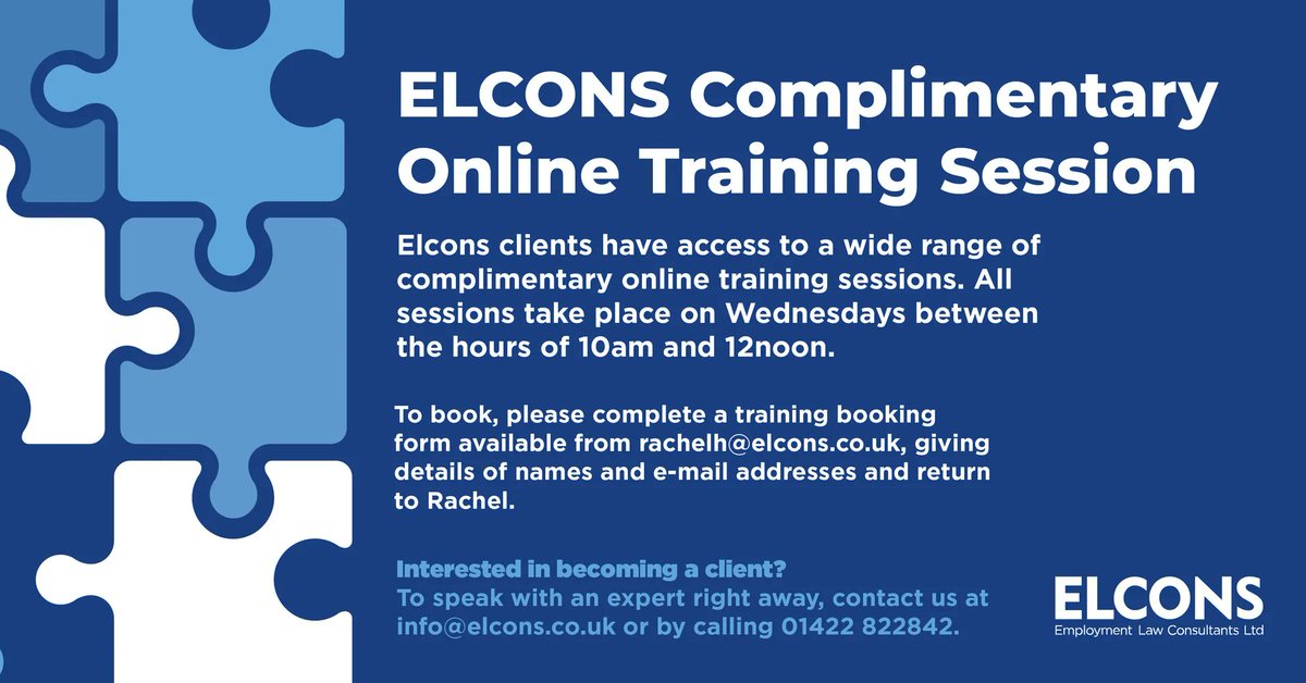ElconsLtd's tweet photo. 🚨 ELCONS CLIENTS 🚨 Our next complimentary online training session - MANAGING PERFORMANCE - Wednesday 1st Feb, between 10am and 12noon #elcons #employers #training #HR #employmentlaw #commercialHR #advice https://t.co/oX4qUeowpz