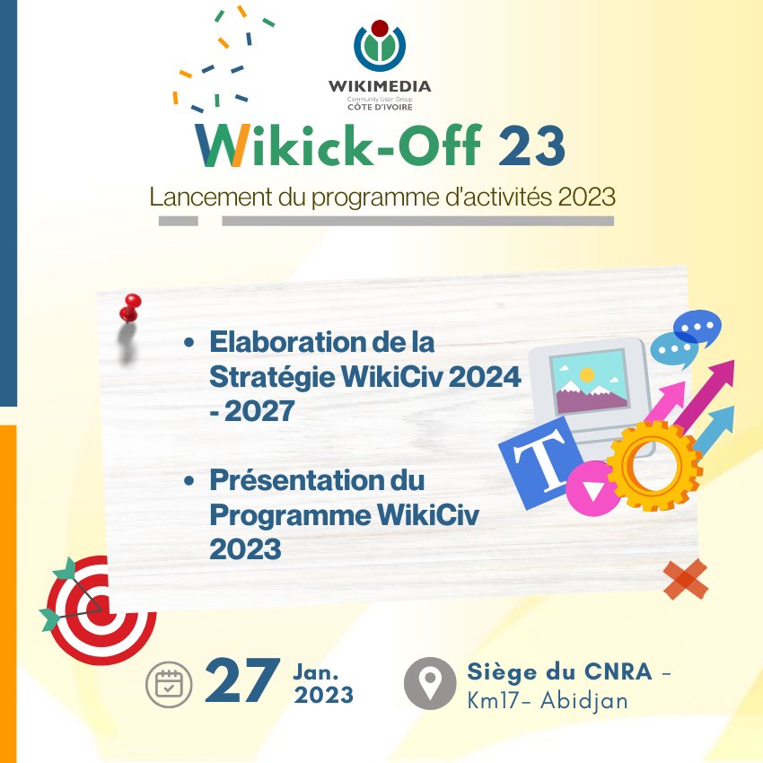 Wikimedia_CIV's tweet photo. #WikickOff 2e journée
27 janvier 2023.
Atelier sur la Stratégie 2024-2027 de @Wikimedia_CIV
Sortir recommandations objectives à déployer sur 4 ans.
#diversite #libreConnaissance #partage
@Wikimedia
@Wikipedia https://t.co/K7I46lknuF