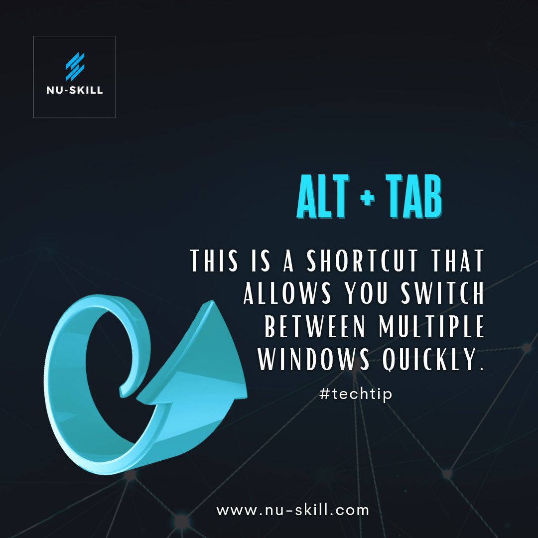 nu_skillhub's tweet image. Friday Tech Tip: Alt+Tab is a keyboard shortcut that allows you to switch between all the open windows without using the mouse.

Remember SMART work not HARD work.

#nuskill 
#fridaytech 
#fridaytechtip
#techtips
#worksmarter
#techcourses 
#techtraining #tech