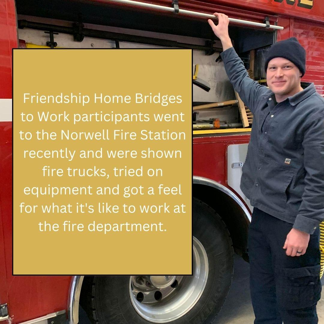FriendshipHome1's tweet photo. Thanks to The Norwell Fire Department! Friendship Home Bridges to Work participants recently visited the station. We loved it! #friendshiphome #norwell #norwellfd #firestation #massachusetts https://t.co/82IvFzEPeO
