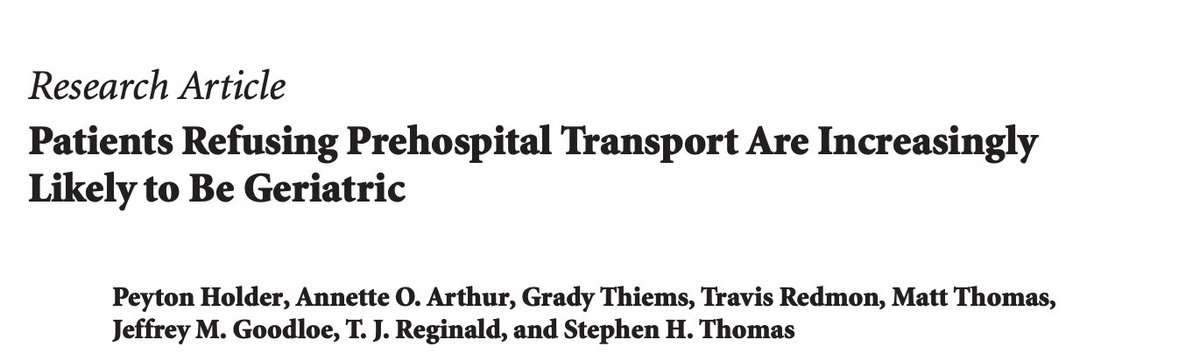 <a href="/drjeffgoodloe/">Jeffrey M Goodloe, MD, FACEP, FAEMS</a>'s work leading the way for refusal of transport best practice! <a href="/DrKuzee/">Aaron Kuzel</a>