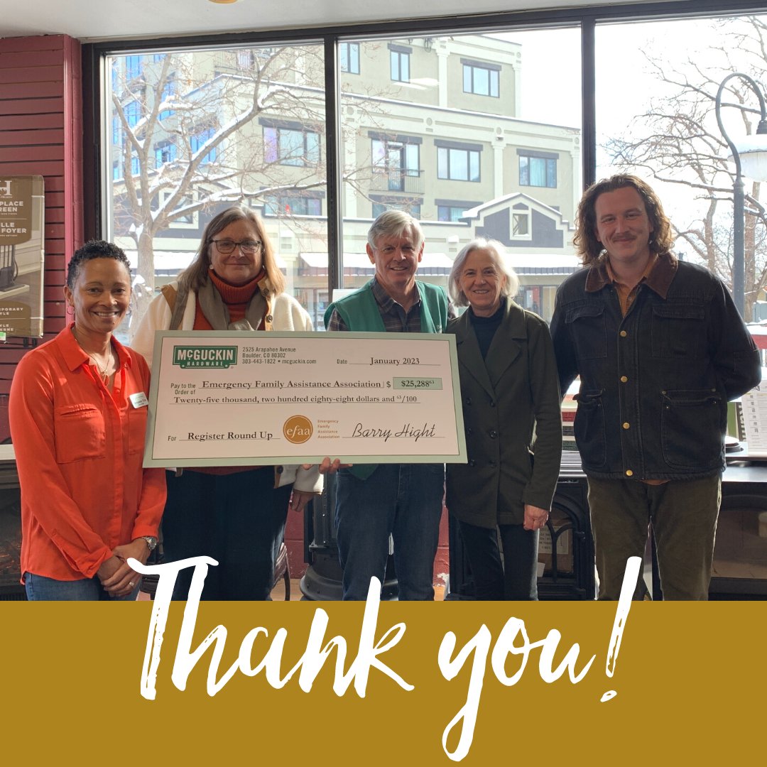 Wow! <a href="/McGuckins/">McGuckin Hardware</a> and the Boulder County community raised more than $25,000 to support EFAA’s work through their Register Roundup. Thank you to McGuckin for your longtime partnership! 💛
