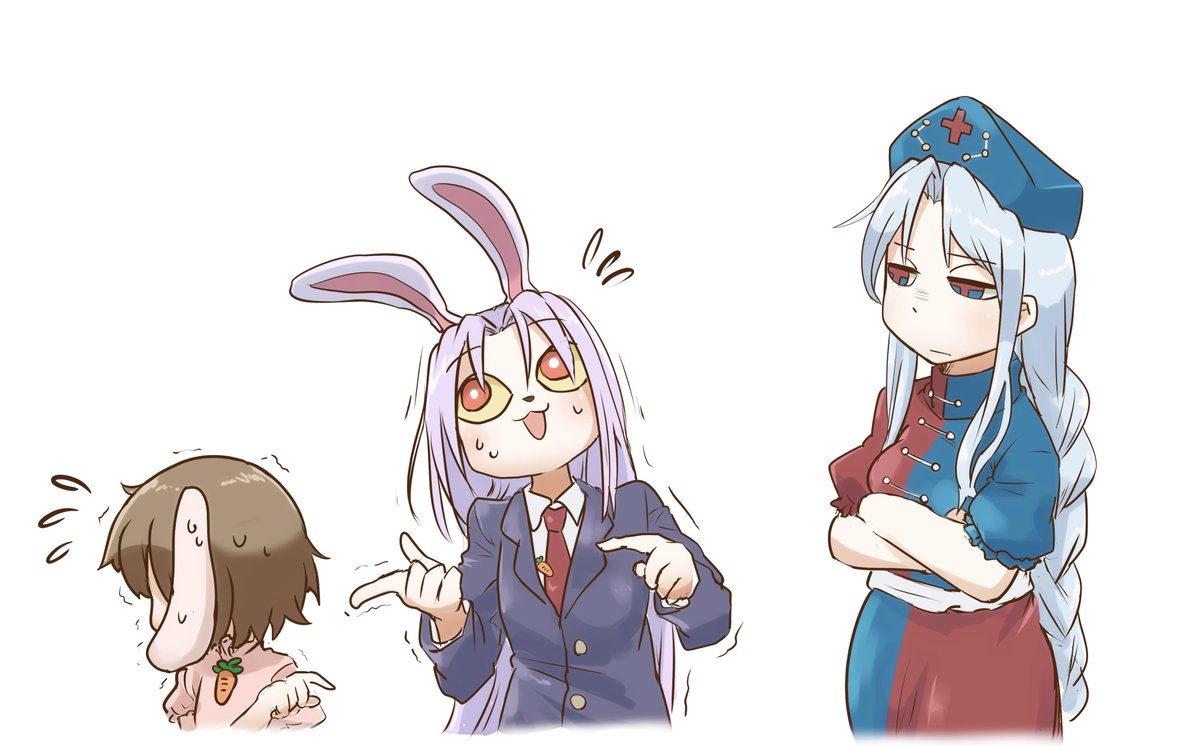 inaba tewi ,reisen udongein inaba ,yagokoro eirin multiple girls animal ears 3girls long hair rabbit ears necktie dress  illustration images