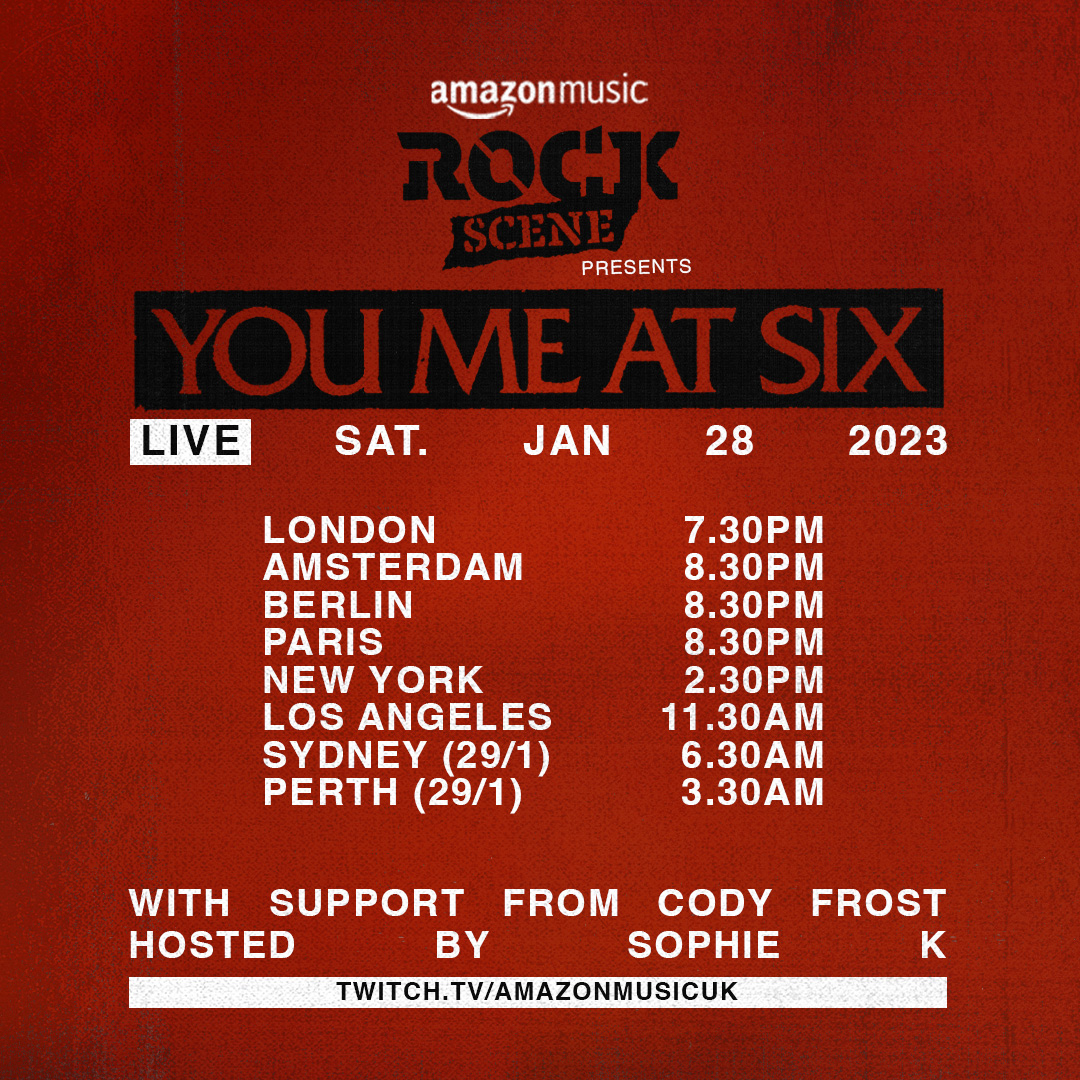 You Me At Six (@youmeatsix) on Twitter photo YOU ME AT SIX. LIVE STREAM FROM <a href="/TheGarageHQ/">The Garage</a> LONDON WITH <a href="/AmazonMusicUK/">Amazon Music UK</a> Rock Scene presents... BROADCASTING THIS WEEKEND 🔥 Tune in here. twitch.tv/amazonmusicuk YOU ME AT SIX. LIVE STREAM FROM <a href="/TheGarageHQ/">The Garage</a> LONDON WITH <a href="/AmazonMusicUK/">Amazon Music UK</a> Rock Scene presents... BROADCASTING THIS WEEKEND 🔥 Tune in here. twitch.tv/amazonmusicuk