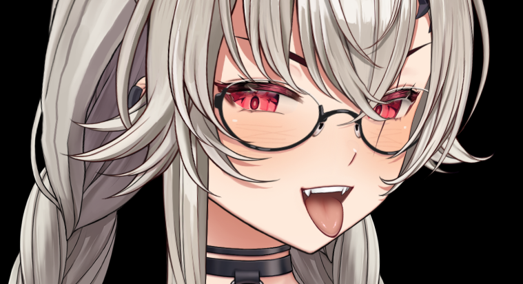 1girl red eyes tongue glasses solo fangs tongue out  illustration images