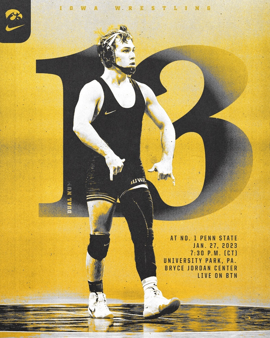 𝗡𝗼. 𝟭 𝘃𝘀. 𝗡𝗼. 𝟮 𝗶𝗻 𝗛𝗮𝗽𝗽𝘆 𝗩𝗮𝗹𝗹𝗲𝘆!
 
🆚 No. 1 Penn State
📍 University Park, Pa. | Bryce Jordan Center
⌚️ 7:30 p.m. (CT)
💻 BTN (foxs.pt/2m6bgzO)
📻 AM 800 KXIC (bit.ly/3CKIaKx)
📊 bit.ly/3kuj0tl

#Hawkeyes
