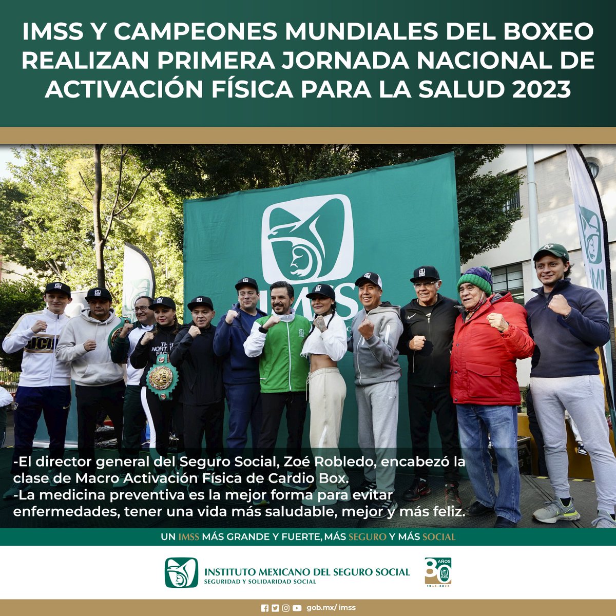 Tu_IMSS's tweet photo. La clase de Macro #ActivaciónFísica de #CardioBox contó con la presencia de campeones y excampeones mundiales del boxeo profesional.
🥊 https://t.co/tei8cMZ0s0 https://t.co/UU1VY5pN8a