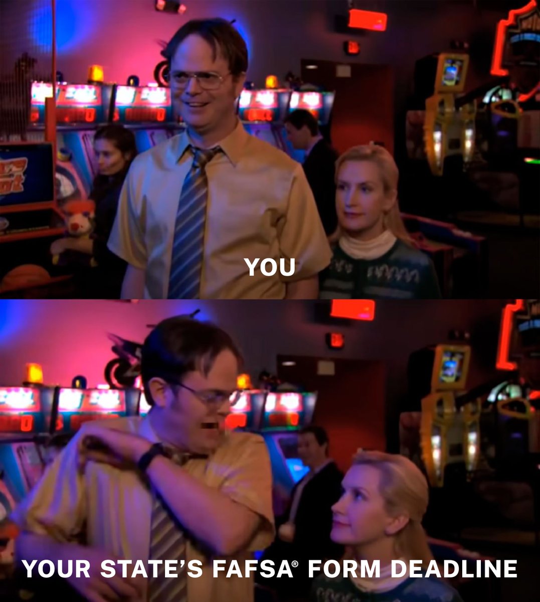 FAFSA's tweet image. Don’t let your state’s FAFSA® form deadline sneak up on you!​

Find your state’s deadline here: studentaid.gov/apply-for-aid/…