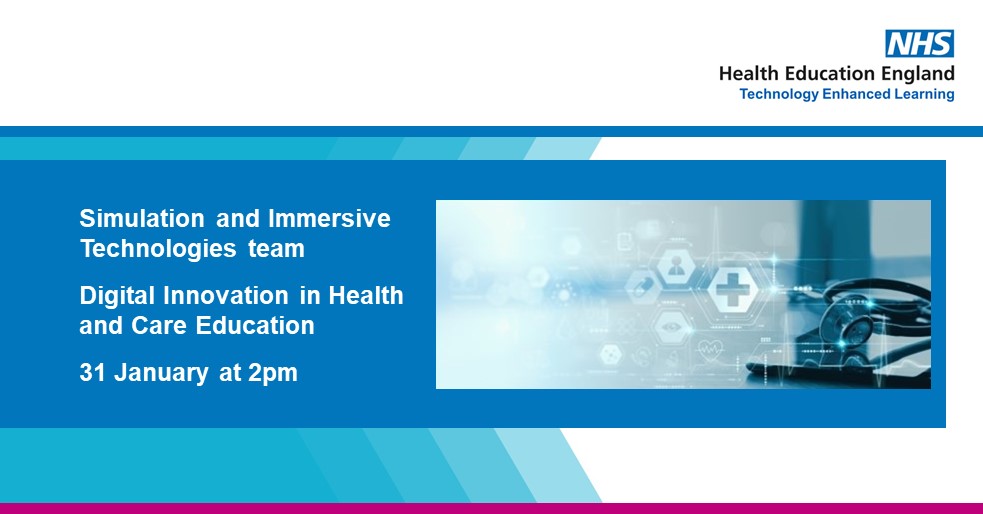 NHSE TEL Team (@nhse_tel) on Twitter photo We invite colleagues to join us for a new monthly online #Digital #Innovation in Health and Care Education group on 31 Jan at 2pm. We'll focus on emerging #immersive #edTech and how we can support each other getting the best from them. For more info, email simimmtech@hee.nhs.uk We invite colleagues to join us for a new monthly online #Digital #Innovation in Health and Care Education group on 31 Jan at 2pm. We'll focus on emerging #immersive #edTech and how we can support each other getting the best from them. For more info, email simimmtech@hee.nhs.uk