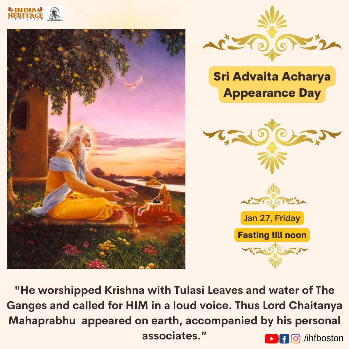 Sri Advaita Acharya Appearance Day 🙏
#harekrishna #advaitaacharya #appearance #iskcon #iskconindia #iskconworld #harekrishna #gaudiyavaishnavism #gaudiya #prabhupada #ihfboston #srilaprabhupada