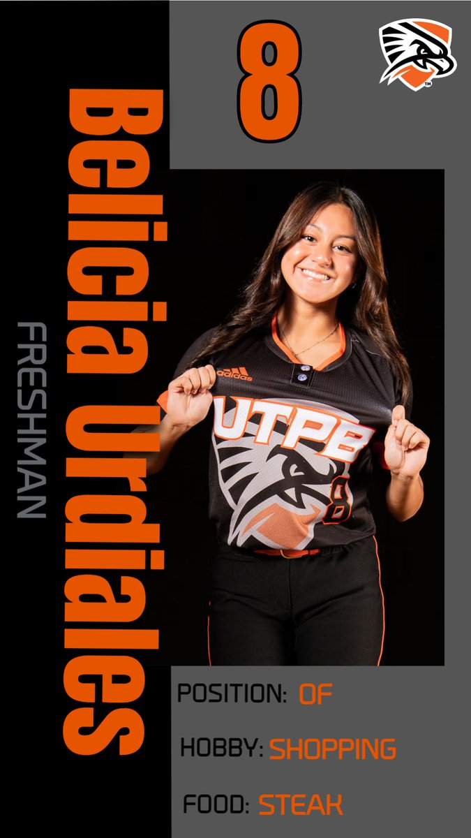 utpb_softball's tweet photo. Our next player spotlight is freshman OF @belicia03. B has lightening speed and a hose for an arm. Don’t try to run on her 😈 pumped to see her show it off this season. #BeTheChange #FalconsUp 🧡🖤🤙🏼 https://t.co/hraG7lm4wl