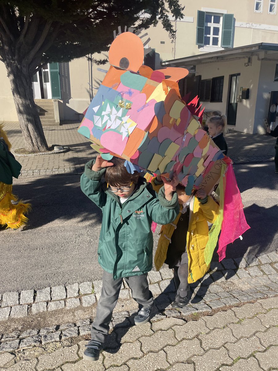 StJuliansEY's tweet photo. A fun and noisy parade around school for our drummers, lions and dragon dancers, to proudly round off our Lunar New Year celebrations. @StJuliansLisbon #StJuliansFoundation #StJuliansReception #StJuliansJoyofLearning https://t.co/2XwuXuezij