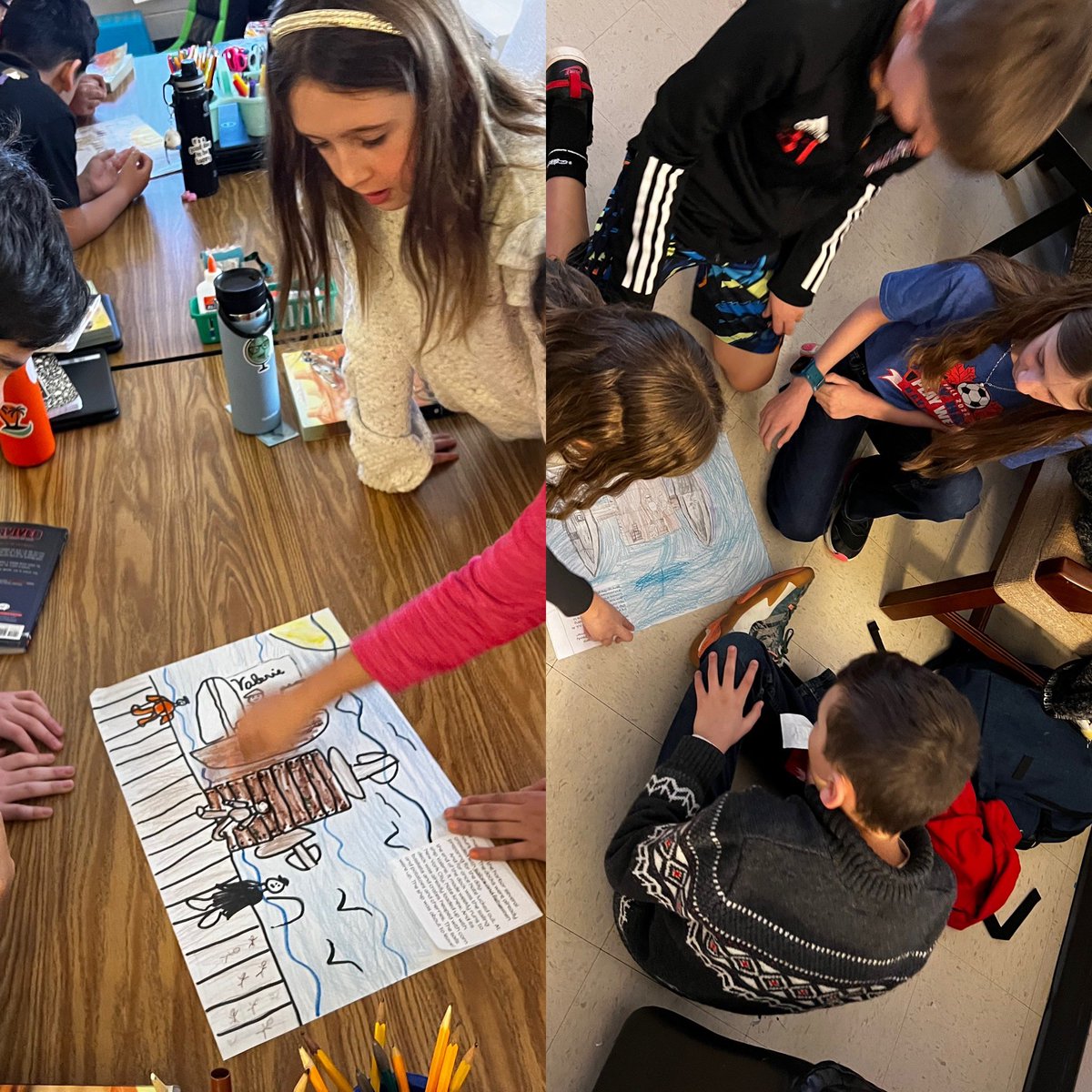 Using what we’ve learned about how visuals enhance our understanding of the text, we took an excerpt from our novel study book and created our own illustrations! Their creativity is off the charts! The discussions were amazing! <a href="/laurenTarshis/">Lauren Tarshis</a> <a href="/SharonElemS/">Sharon Elementary</a> <a href="/KateLightstone/">Kate Lightstone</a>