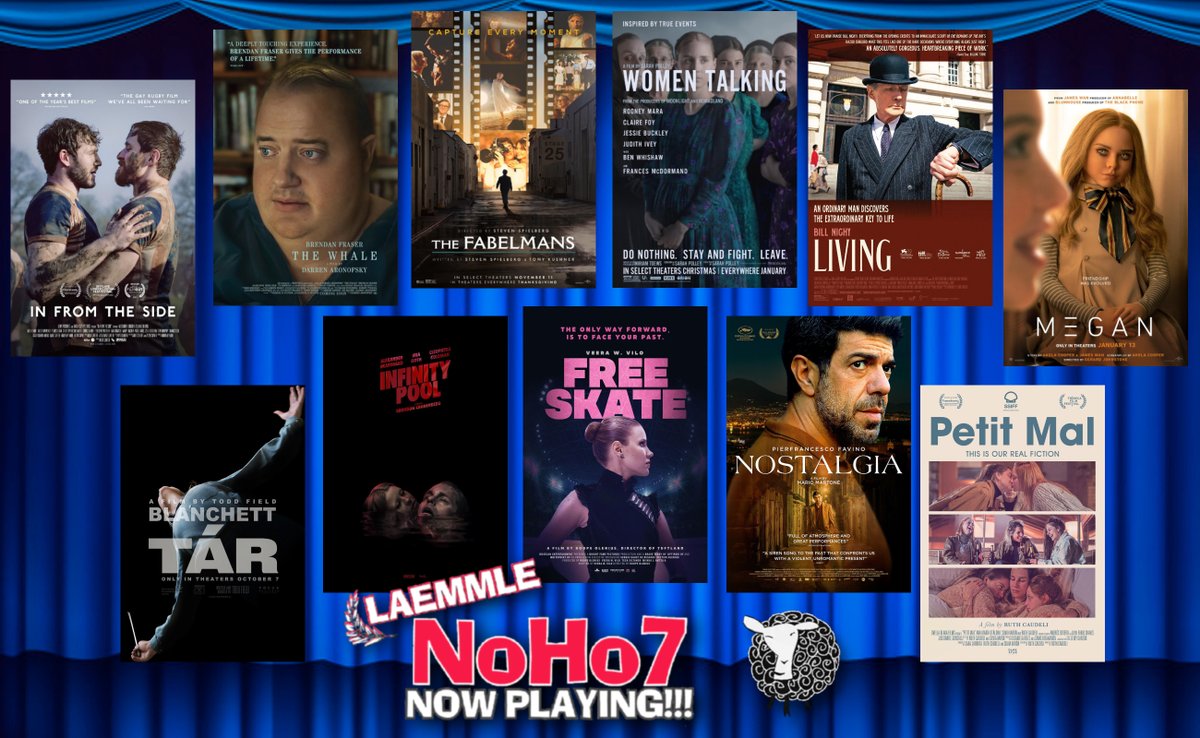 noho7's tweet photo. 🍿 NOW PLAYING at Laemmle NoHo7 🍿
Jan. 27 - Feb. 2
#FabelmansFilm #TheWhaleFilm #M3gan #InFromTheSide #LivingFilm #WomenTalking #NostalgiaFilm #FreeSkateFilm #InfinityPoolMovie #TarFilm #PetitMal
🎟️ Tickets: https://t.co/fxJzGwX78V https://t.co/Tcv2Z2j4my