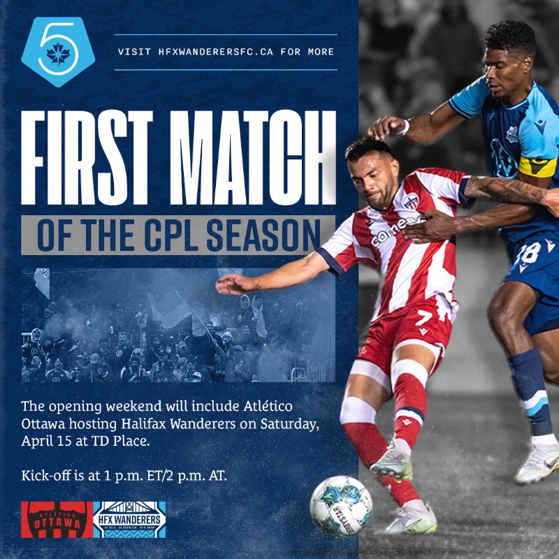 HFXWanderersFC's tweet photo. We're back 🌊🌊🌊

The Wanderers kick off the 2023 @cplsoccer campaign on Saturday, April 15th 🗓️

As we enter our fifth season, click below to hear five things that have been driving our offseason ⬇️⬇️⬇️

#TogetherFromAways #COYW
