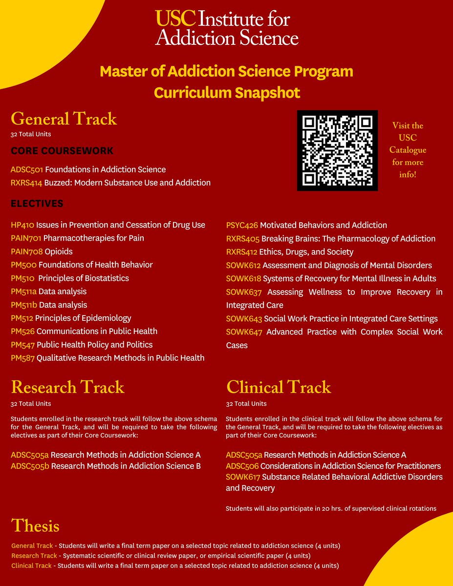 AdamMLeventhal's tweet photo. 🗣Calling all aspiring addiction professionals!  We are accepting applications NOW for @usc's @IASatUSC new interdisciplinary **Master of Addiction Science** grad program. Colleagues- kindly spread the word.  Prospective students- DM me for more info.  https://t.co/TswL0dgW3G https://t.co/VaaOhbDswV