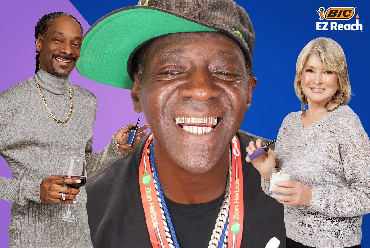 Fonteco's tweet photo. Who knows @FlavorFlav!? We were thrilled to see that he stopped by the Bic booth for a fun photo with @SnoopDogg and @MarthaStewart https://t.co/8D7heAh8uX