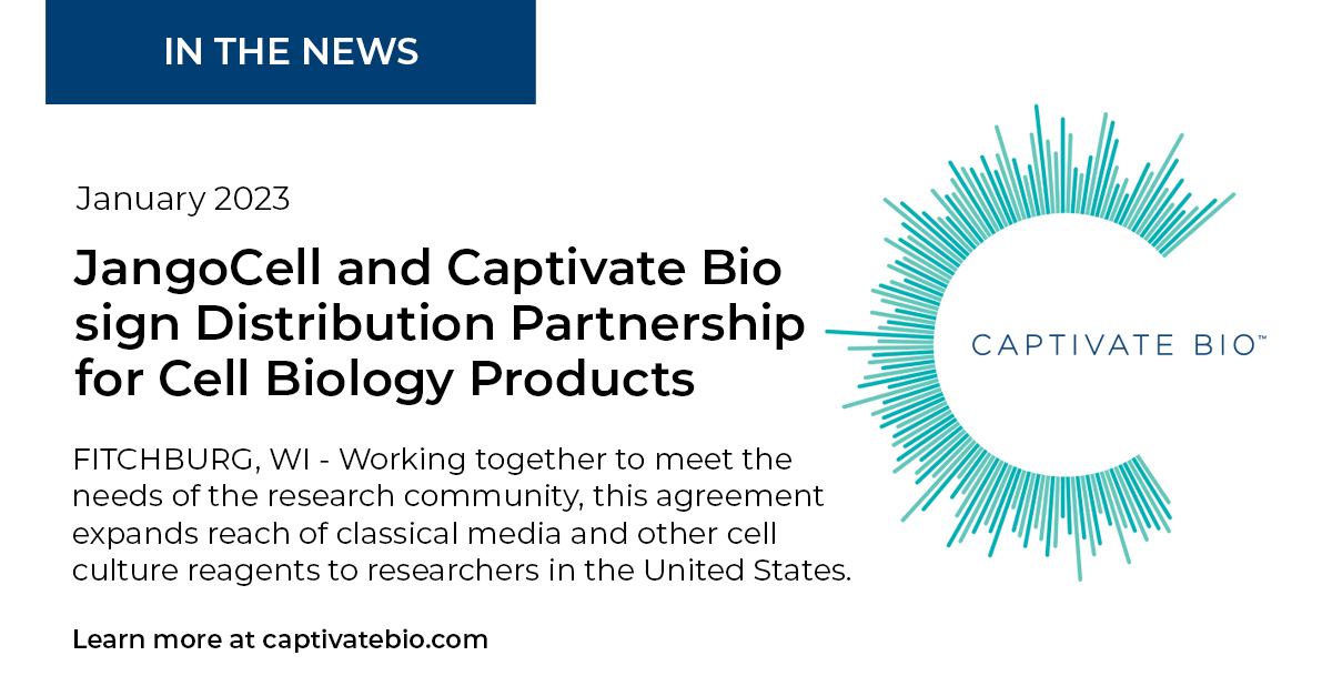 CaptivateBio's tweet photo. JangoCell and Captivate Bio announce a distribution partnership for cell biology products. Learn more at: https://t.co/jQBywkeJSE https://t.co/HlL1duLNfr