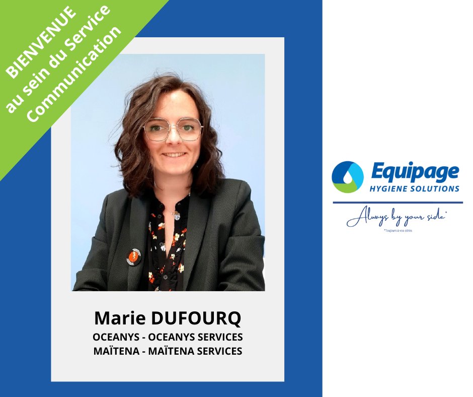 EquipageHygiene's tweet photo. Bienvenue à Marie Dufourq, qui rejoint le Service Communication ! 

Responsable de la Gestion Opérationnelle du groupe réunissant les sociétés OCEANYS, OCEANYS Services, MAITENA et MAÏTENA Services, Marie assure le pilotage des projets et notamment la stratégie de communication. https://t.co/ZXEOYg0Co0