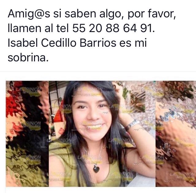 #TeBuscamos Isabel Cedillo Barrios, 24 años, 18/12/17 #Papantla #Veracruz, de #Iztapalapa #CDMX #911