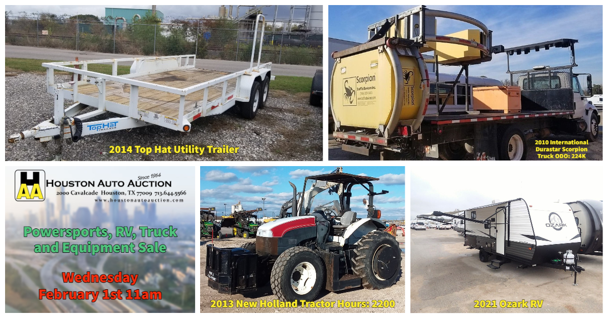 haatweets's tweet photo. This Wednesday, February 1st, at 11AM, we'll have our weekly Powersports, RV, Truck, and Equipment Sale. Open to the public, join us in person or online! https://t.co/wbakuus9Ds