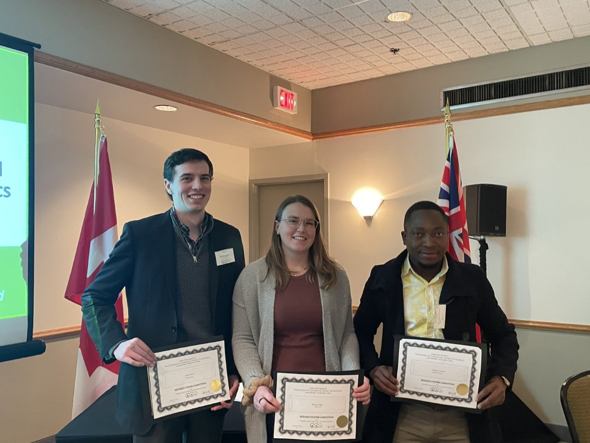 CAES_AgEcon's tweet photo. Big congratulations to the winners of the #CAES-SCAE Student Poster Competition! 🥇Michelle Ross @usask_are @usask 🥈Jourdain Lokossou @LavalUniversity 🥉Aaron Lorenz @Alorenz27 @FAREUofG @uofg Well done! 👏 
You can see all the posters here:
https://t.co/pvvuSiesL2 https://t.co/Az47EntiRF