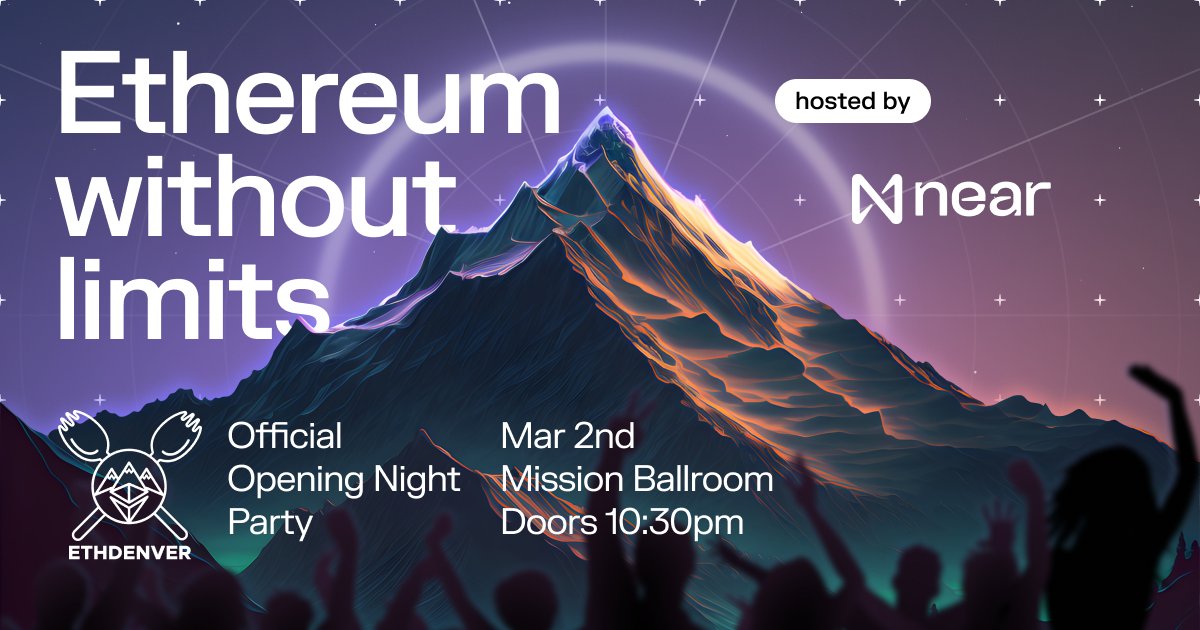 We're hosting the official <a href="/EthereumDenver/">ETHDenver 🏔🦬🦄</a> opening P A R T Y 🎉 

Come along and party without limits at the biggest event of the #ETHDenver calendar. 

❗ There's a handful of sponsorship opportunities left. Interested? Reach out 🔥 

RSVP:

near.org/partywithoutli…