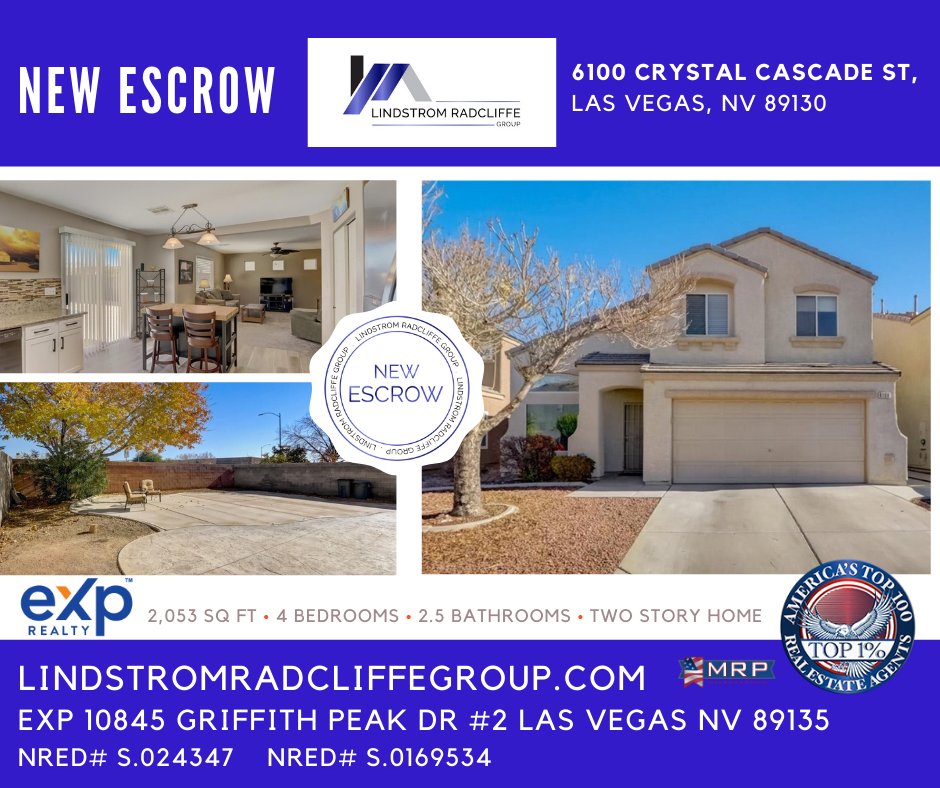 Congratulations to our Sellers!
We are thrilled for you for getting your home at 6100 Crystal Cascade St, Las Vegas, NV 89130 #InEscrow!
May these next steps in your journey be easy and filled with joy.
#LindstromRadcliffeGroup #lasvegasarealtor #lasvegasrealestate