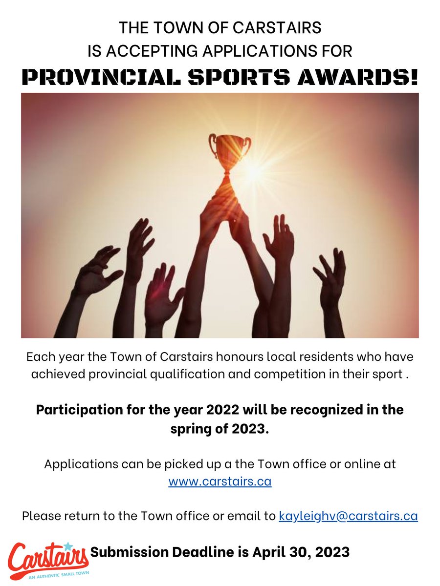 Town of Carstairs is now accepting applications for the Provincial Sports Award Program.