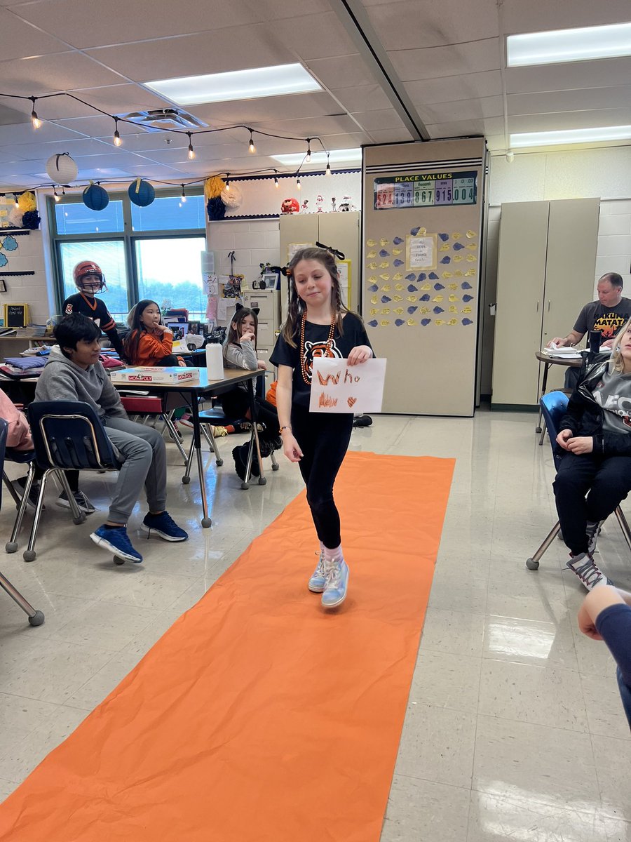 thackerteaches's tweet image. Since we have so many Ss dressed in their black and orange attire, we decided to roll out the orange carpet for a Bengals Fashion Show!! Who Dey!!🧡🏈#KindnessStartswithME #WhoDey