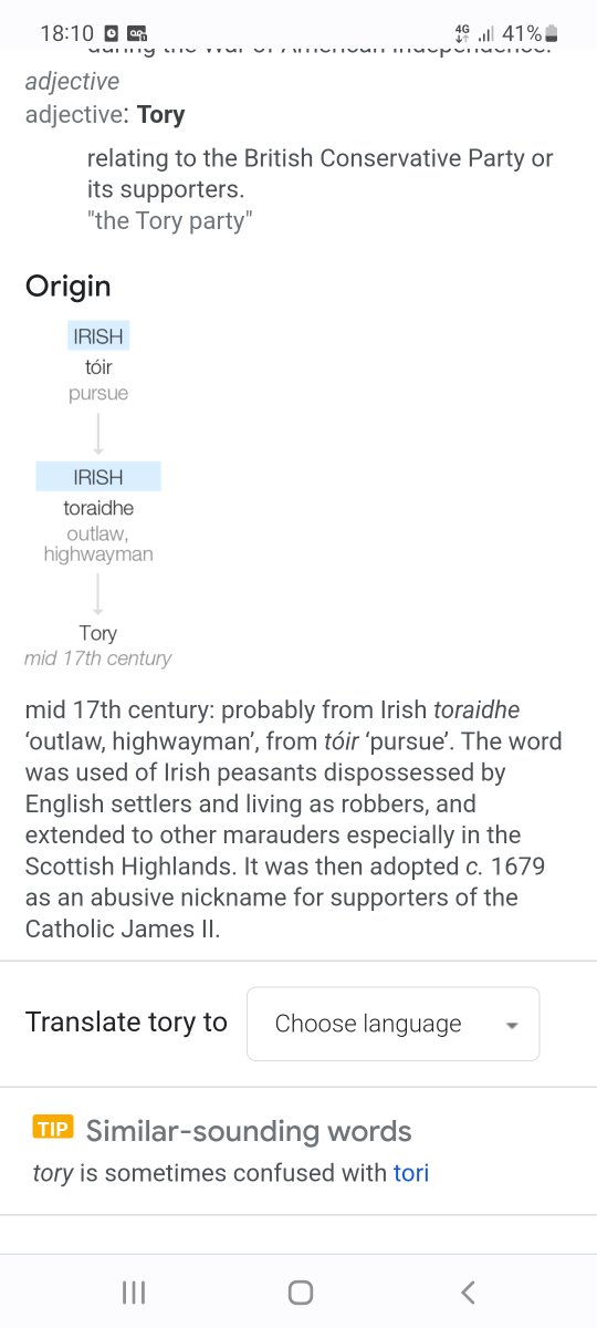 BillyTheRep's tweet photo. The origins of the word Tory. https://t.co/mzoJruOu5k