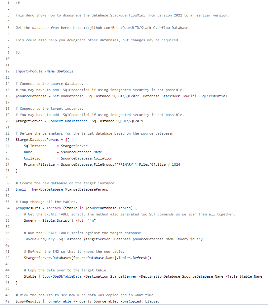 JordanOrdix's tweet image. @BrentOzarULTD has released a small version of the StackOverflow database as a SQL Server 2022 backup. I like this database, but needed a version for #SQLServer 2019 - so I wrote a script to downgrade the database using the #PowerShell module #dbatools: github.com/andreasjordan/…