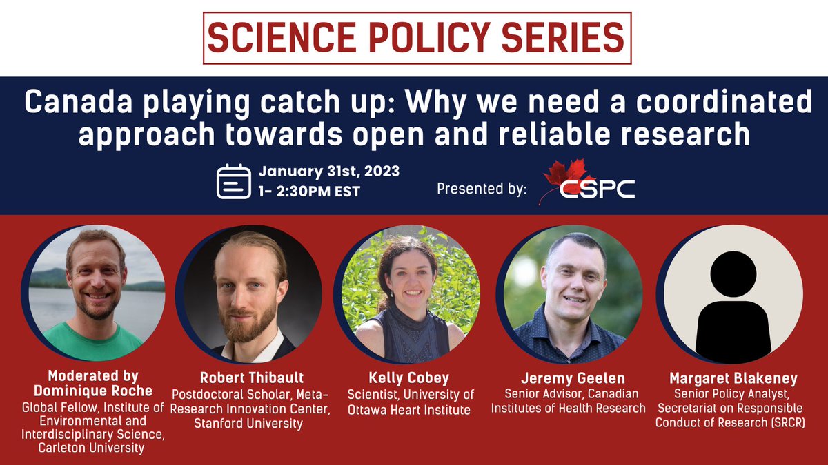 sciencepolicy's tweet photo. HAPPENING MONDAY! 📣
There is still time to register for this exciting event "Canada playing catch up: Why we need a coordinated approach towards #OpenResearch and #ReliableResearch"
➡️ Register now: https://t.co/QV5YwPVWHd
#SciencePolicy #CdnSciPol https://t.co/FFiIitV3rM