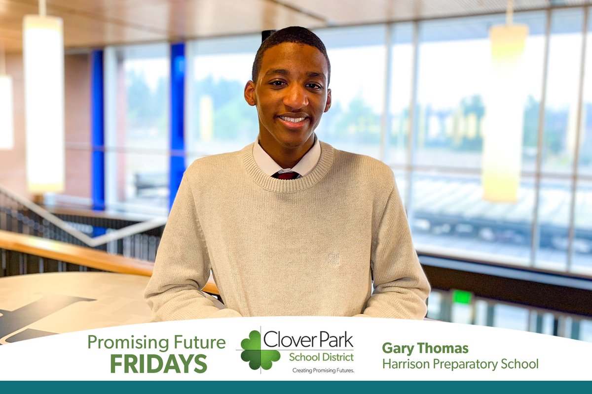 CloverParkSD's tweet photo. Our #PromisingFuturesFriday featured student this week is Harrison Prep senior Gary Thomas. πβ Gary plans on studying music composition at Central Washington University or music production at Northwest University. #CPSDFutureReady https://t.co/AeAhKLFDtt